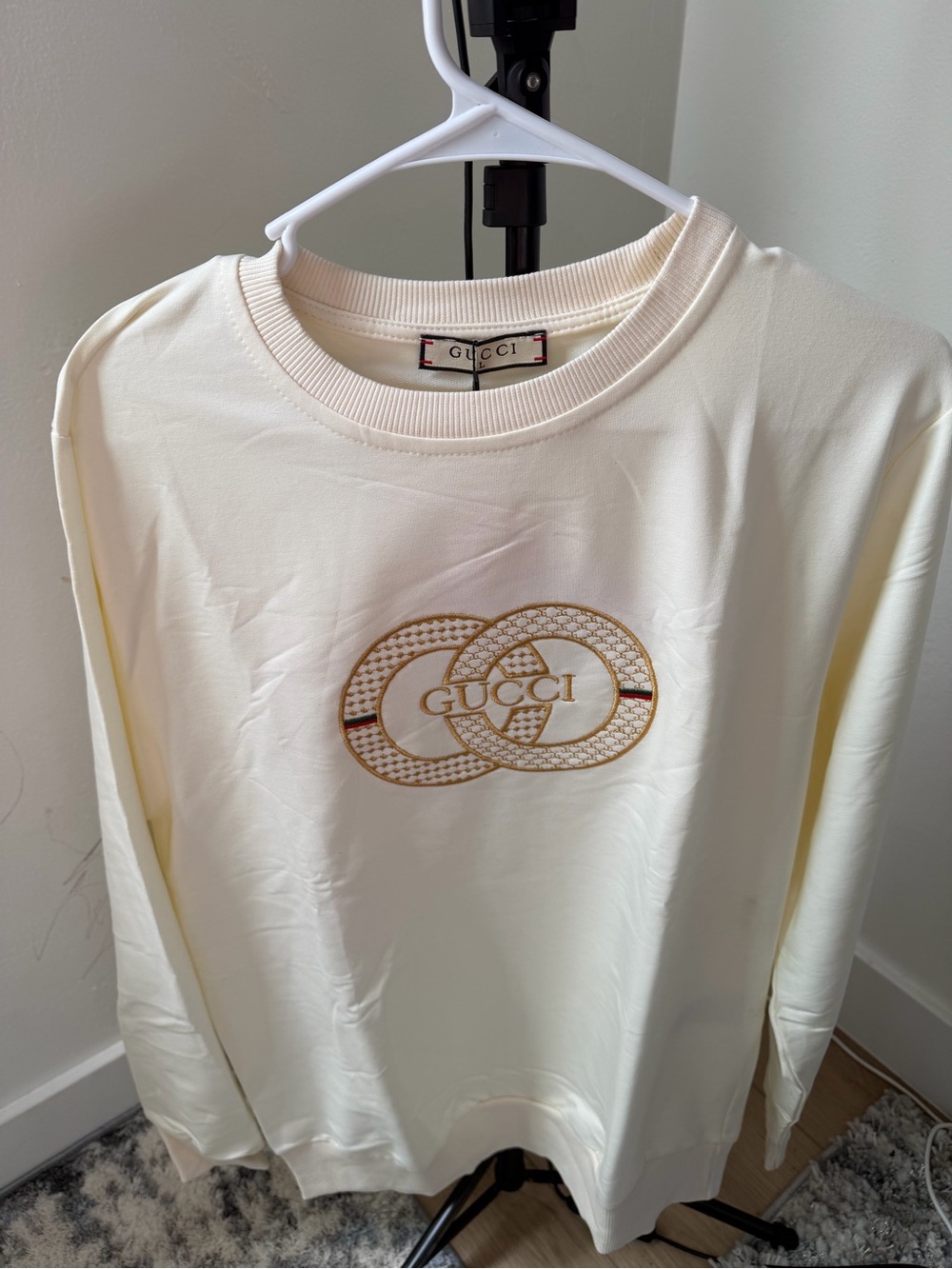Gucci Cream Crewneck Sweatshirt with Gold Double G Embroidery